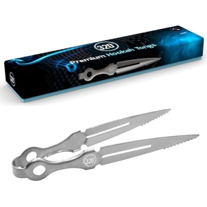 320° Premium Shisha Hookah Tongs for Coal Charcoal - Silver Metal - in Gift Box