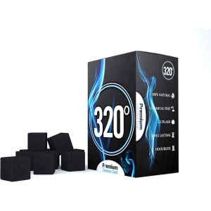 320° Premium Coconut Shisha Charcoal Coal (25mm Cubes) for Hookah BBQ 1 kg - 72 Pieces - Nicotine Free