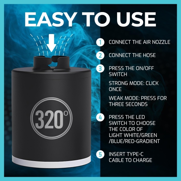 320º Hookah Shisha Pump 1300 mAh Rechargeable Battery - Electric Air Pump with Led Light Shisha Pump Starter - Universal Shisha Hookah Starter Kit Helper - Shisha Hookah Starter Vacuum - Nicotine Free - Image 3
