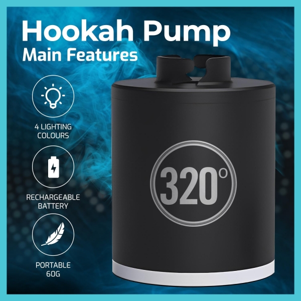 320º Hookah Shisha Pump 1300 mAh Rechargeable Battery - Electric Air Pump with Led Light Shisha Pump Starter - Universal Shisha Hookah Starter Kit Helper - Shisha Hookah Starter Vacuum - Nicotine Free - Image 2