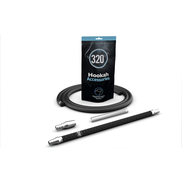 320° Hookah Shisha Carbon Handle Mouthpiece and Silicone Hose Pipe Set (Black Carbon) - Nicotine Free