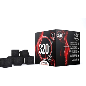 320° Premium Shisha Coconut Charcoal Coal (26mm Cube) for Hookah BBQ - 1 kg - 64 Pieces Nicotine Free