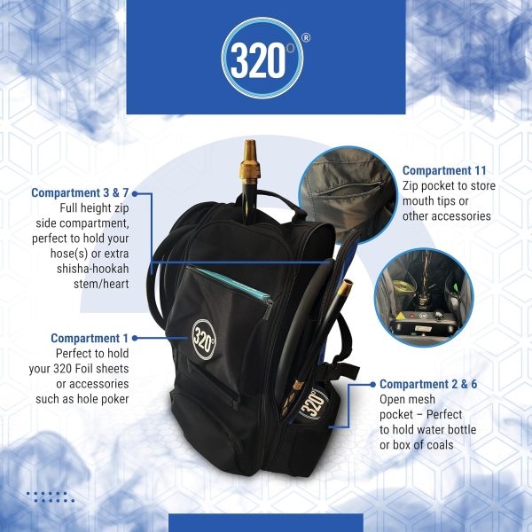 320º Shisha Hookah Large Storage Travel Bag Carry Case Backpack - 14 Compartments - Image 9