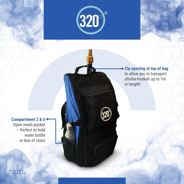 320º Shisha Hookah Large Storage Travel Bag Carry Case Backpack - 14 Compartments - Image 5