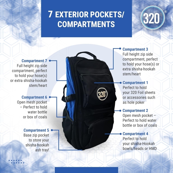 320º Shisha Hookah Large Storage Travel Bag Carry Case Backpack - 14 Compartments - Image 2