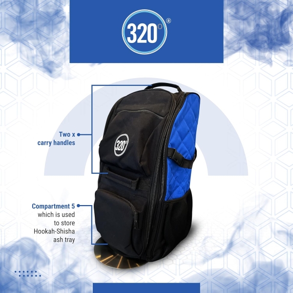320º Shisha Hookah Large Storage Travel Bag Carry Case Backpack - 14 Compartments - Image 4