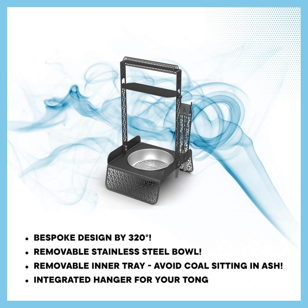320° Stainless Steel Charcoal Coal Holder - Black & Silver - Image 2