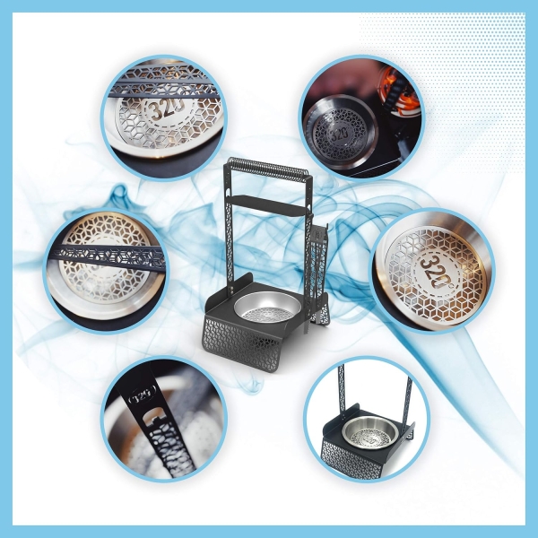 320° Stainless Steel Charcoal Coal Holder - Black & Silver - Image 3