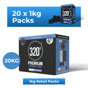 320° 20kg Coconut Shisha Charcoal Coal (25mm Cubes) for Hookah BBQ 20 kg - 20 x 1kg Packs