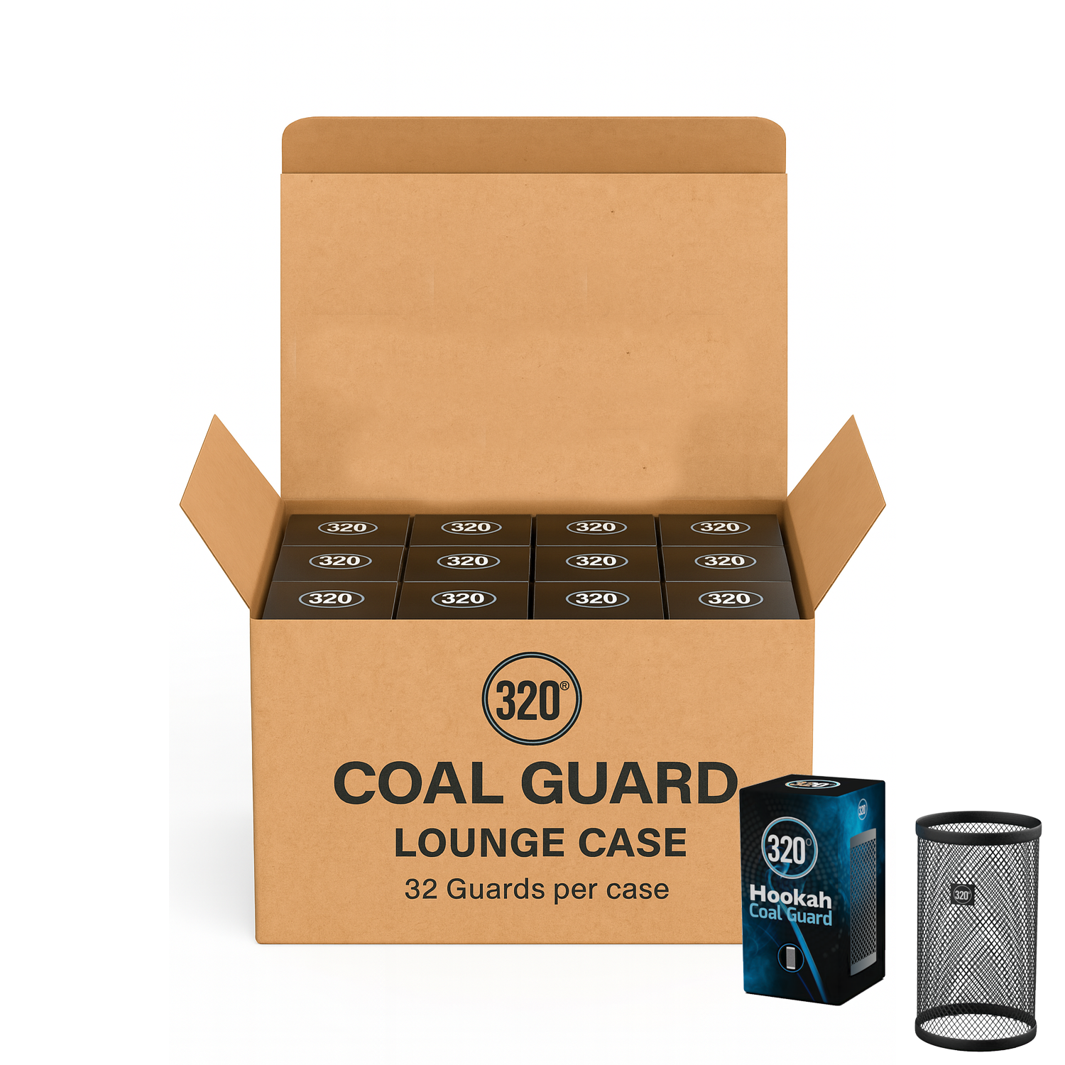 320° Hookah Shisha Charcoal Guard Shield – Black Metal Safety Cover (11cm x 20cm) – Lounge Case - 32 Guards