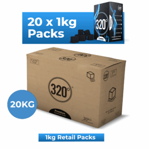 320° 20kg Coconut Shisha Charcoal Coal (25mm Cubes) for Hookah BBQ 20 kg - 20 x 1kg Packs