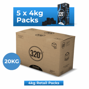 320° 20kg Coconut Shisha Charcoal Coal (25mm Cubes) for Hookah BBQ 20 kg - 5 x 4kg Packs