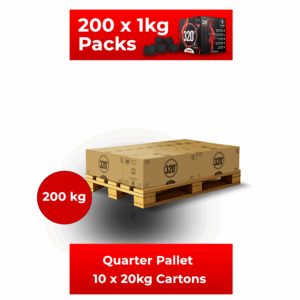 320° 200 KG Premium Coconut Shisha Charcoal Coal (26mm Cubes) for Hookah BBQ – Quarter Pallet – 10 x 20kg Cartons