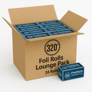 320° Aluminium Shisha Hookah Tin Foil - Extra Thick Rolls - 180mm Wide - 25m Length - 40 Micron Thick ! Lounge Case - 24 Rolls