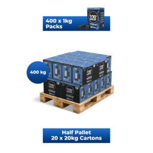 320° 400 kg Coconut Shisha Charcoal Coal (25mm Cubes) for Hookah BBQ – Half Pallet – 20 x 20kg Cartons