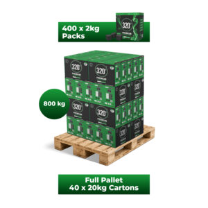 320° 800 KG Premium Coconut Shisha Charcoal Coal (27mm Cubes) for Hookah BBQ – Full Pallet – 40 x 20kg Cartons