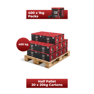 320° 400 KG Premium Coconut Shisha Charcoal Coal (26mm Cubes) for Hookah BBQ – Half Pallet – 20 x 20kg Cartons