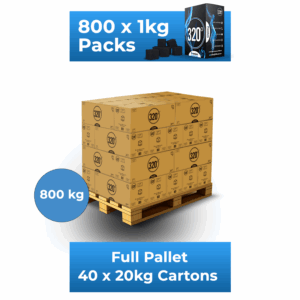 320° 800 KG Coconut Shisha Charcoal Coal (25mm Cubes) for Hookah BBQ - Full Pallet - 40 x 20kg Cartons