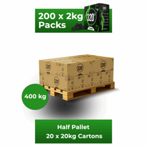 320° 400 KG Premium Coconut Shisha Charcoal Coal (27mm Cubes) for Hookah BBQ – Half Pallet – 20 x 20kg Cartons