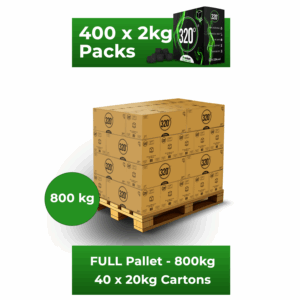 320° 800 KG Premium Coconut Shisha Charcoal Coal (27mm Cubes) for Hookah BBQ – Full Pallet – 40 x 20kg Cartons